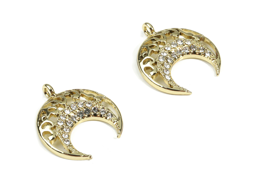 Alloy Moon Earring Charms With Glasses - Zinc Alloy Crescent Pendant - Gold Tone Plated - Jewelry Supplies - 19.66x13.6x1.49mm - ZZ1653 - DOMEDBAZAAR