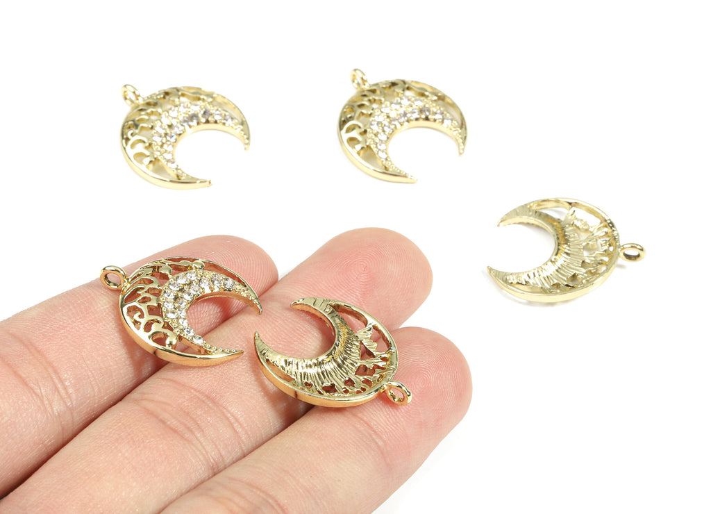 Alloy Moon Earring Charms With Glasses - Zinc Alloy Crescent Pendant - Gold Tone Plated - Jewelry Supplies - 19.66x13.6x1.49mm - ZZ1653 - DOMEDBAZAAR
