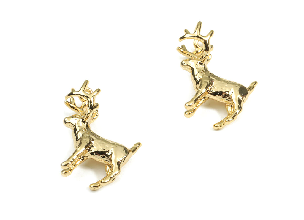 Brass  Deer Earring Charms - Gold Brass Deer Pendant - 18K Real Gold Plated Brass - Jewelry Supplies - 17.62x15.08mm - RGP2618 - DOMEDBAZAAR