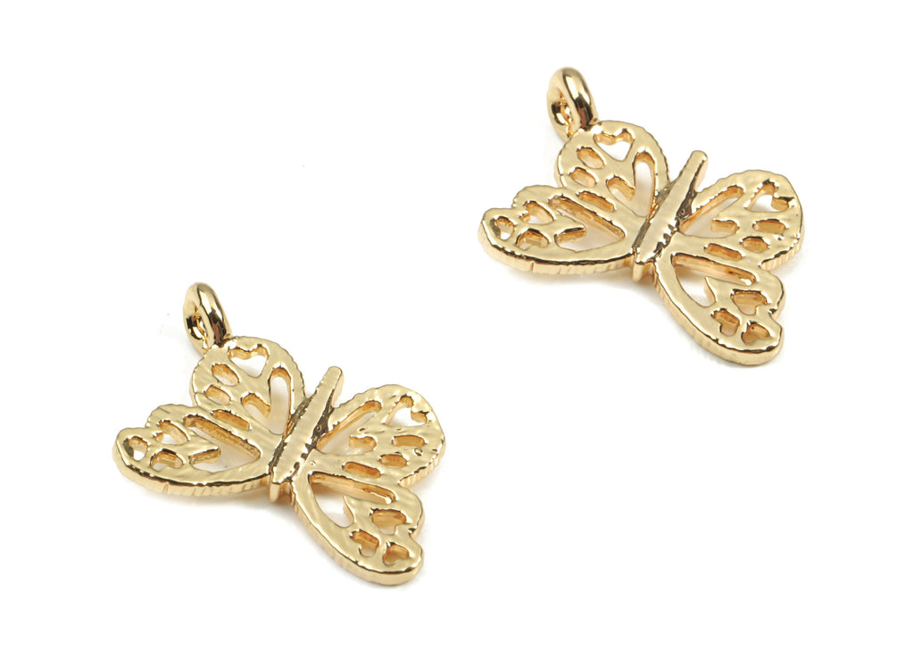 Brass Butterfly Earring Charms - Gold Brass Butterfly Pendant - 18K Real Gold Plated Brass - Jewelry Supplies - 14.71x11.12x1.12mm - RGP2622 - DOMEDBAZAAR