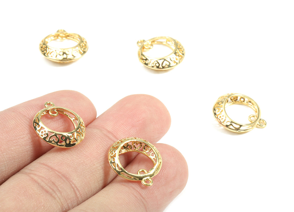 Brass Hoop Connector - Gold Brass Circle Earring Charms and Pendant - 18K Real Gold Plated Brass - 16.97x14.81x4.97mm - RGP2615 - DOMEDBAZAAR