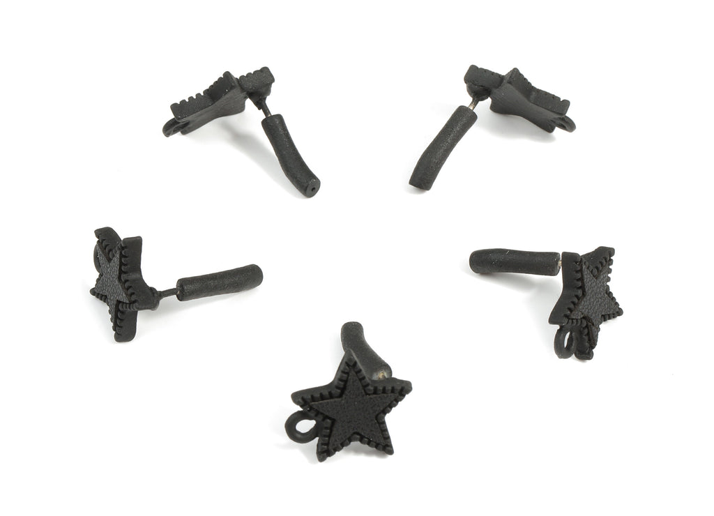 Alloy Star Stud Earring With Loop - Zinc Alloy Star Earring Post With Faux Leather - Matte Black Tone Plated - 14.57x12.22x2.3mm - ZZ1622 - DOMEDBAZAAR