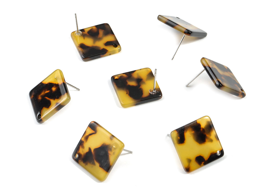 Acetate Acrylic Earring Stud - Tortoise Shell Earrings - Square Post - Jewelry Supplies - Color Code: A01 - 17x17x2.5mm - AC1588-A01 - DOMEDBAZAAR