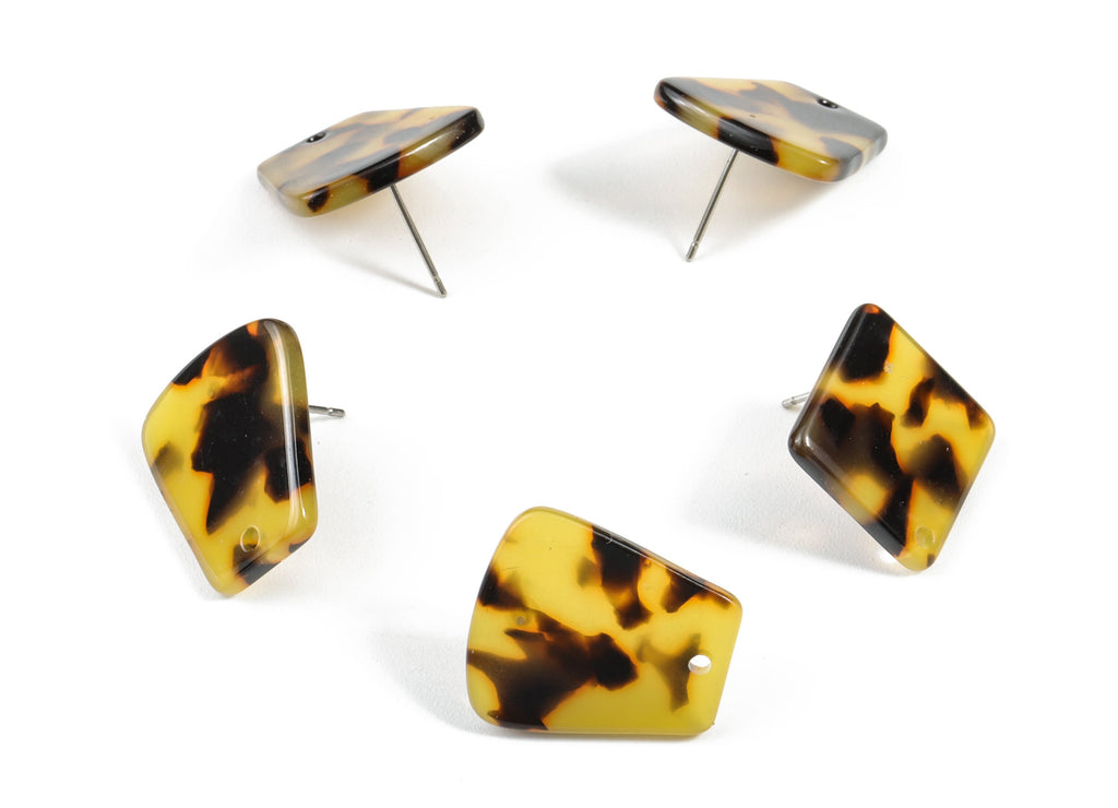 Acetate Acrylic Earring Stud - Post Charms - Tortoise Shell - Trapezoid Shaped - Color Code: A01 - 20.9x18.78x2.48mm - AC1591-A01 - DOMEDBAZAAR