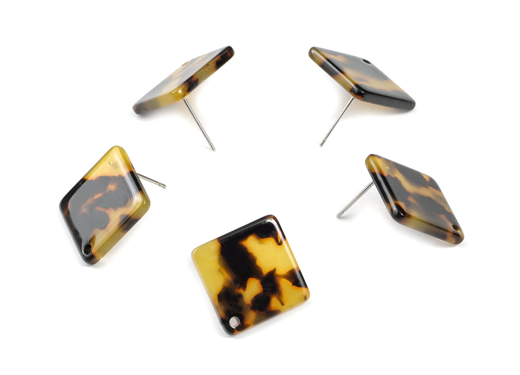 Acetate Acrylic Earring Stud - Tortoise Shell Earrings - Square Post - Jewelry Supplies - Color Code: A01 - 17x17x2.5mm - AC1588-A01 - DOMEDBAZAAR