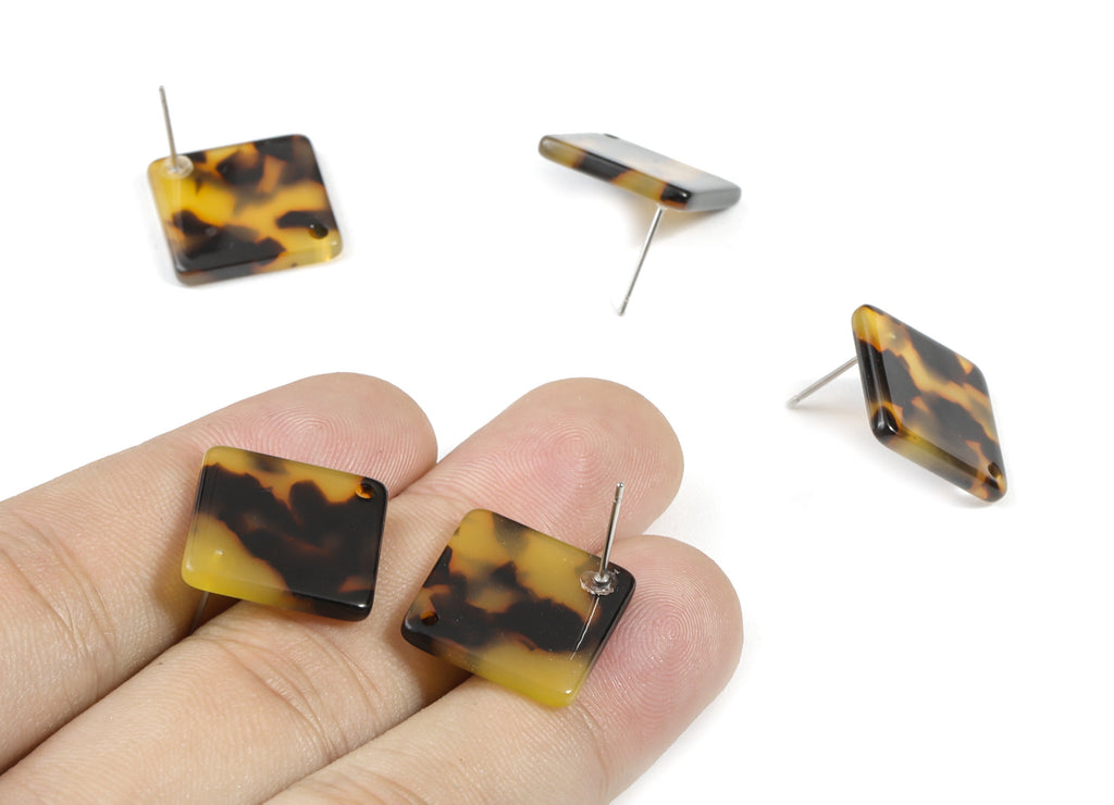 Acetate Acrylic Earring Stud - Tortoise Shell Earrings - Square Post - Jewelry Supplies - Color Code: A01 - 17x17x2.5mm - AC1588-A01 - DOMEDBAZAAR