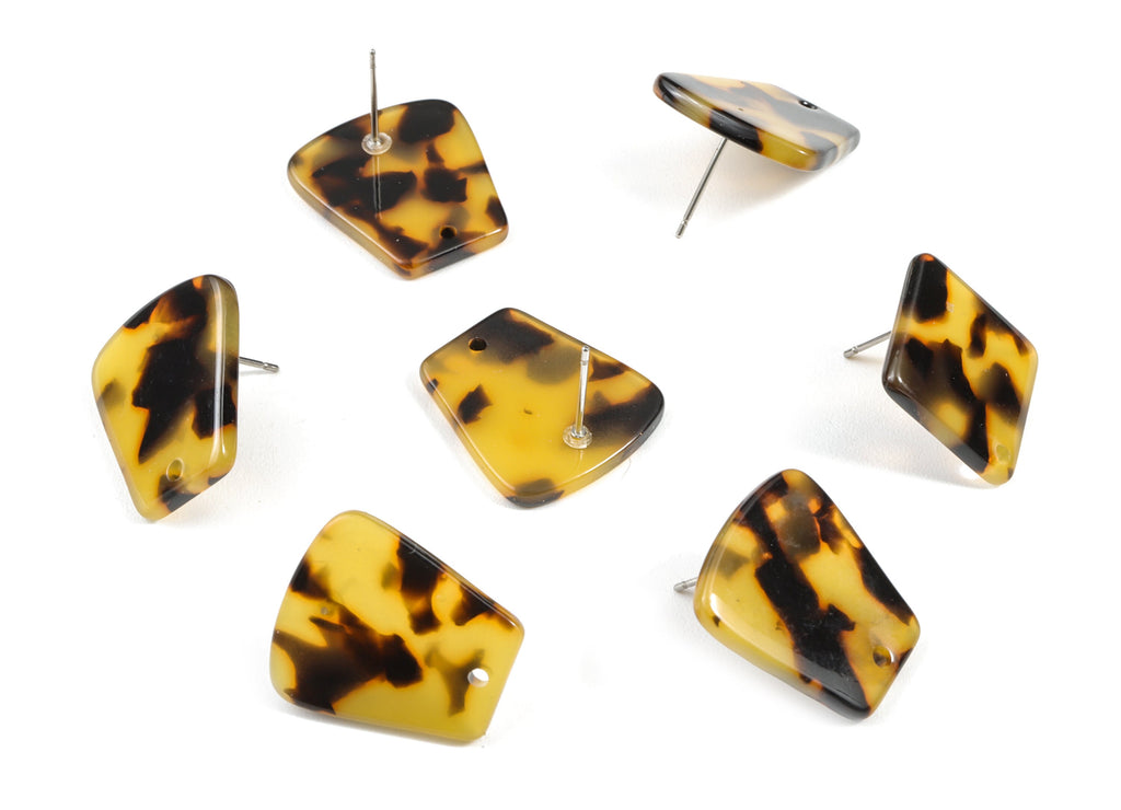 Acetate Acrylic Earring Stud - Post Charms - Tortoise Shell - Trapezoid Shaped - Color Code: A01 - 20.9x18.78x2.48mm - AC1591-A01 - DOMEDBAZAAR
