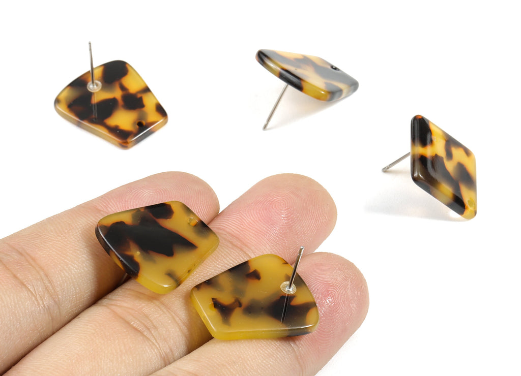 Acetate Acrylic Earring Stud - Post Charms - Tortoise Shell - Trapezoid Shaped - Color Code: A01 - 20.9x18.78x2.48mm - AC1591-A01 - DOMEDBAZAAR
