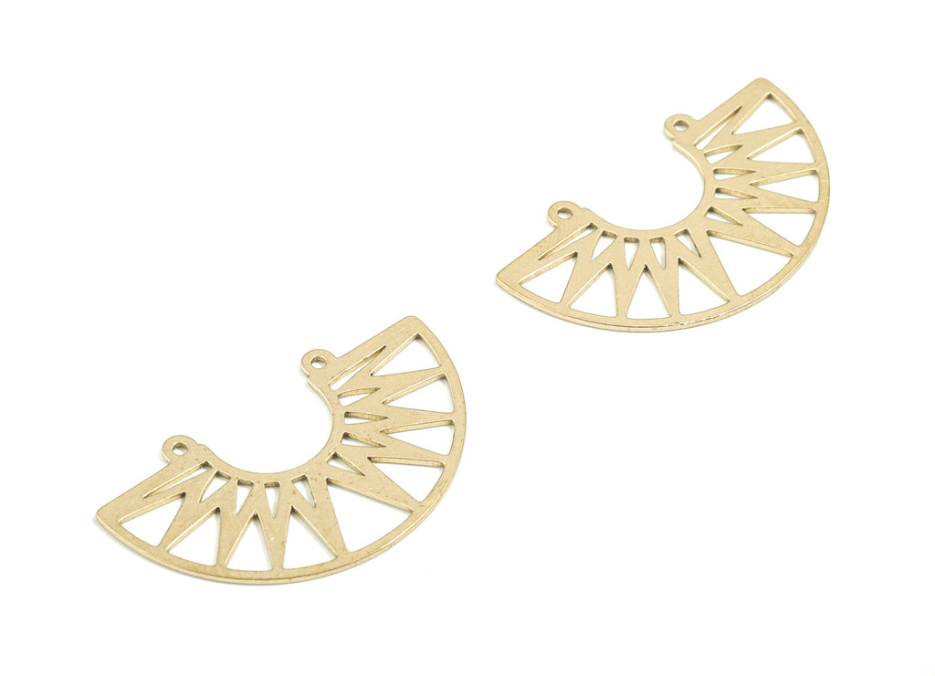 Brass Brass Half Moon Earring Charms - Raw Brass Semi Circle Pendant - Fan Necklace Charms - Jewelry Supplies - 38.86x22.86x0.78mm - PPM1727 - DOMEDBAZAAR
