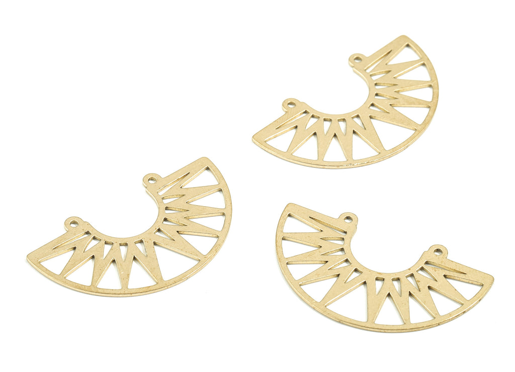 Brass Brass Half Moon Earring Charms - Raw Brass Semi Circle Pendant - Fan Necklace Charms - Jewelry Supplies - 38.86x22.86x0.78mm - PPM1727 - DOMEDBAZAAR