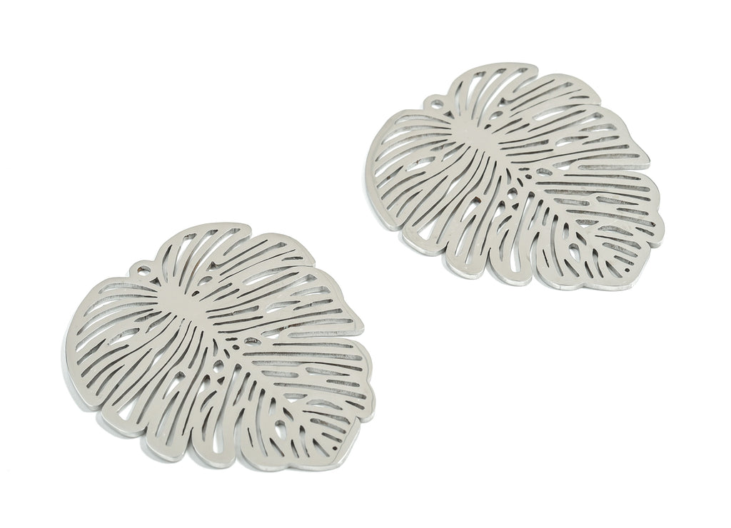 Stainless Steel Leaf Charms - Leaf Earrings and Pendant - Earring Findings - Jewelry Supplies - 39.3x34.5x0.96mm - SS1170 - DOMEDBAZAAR