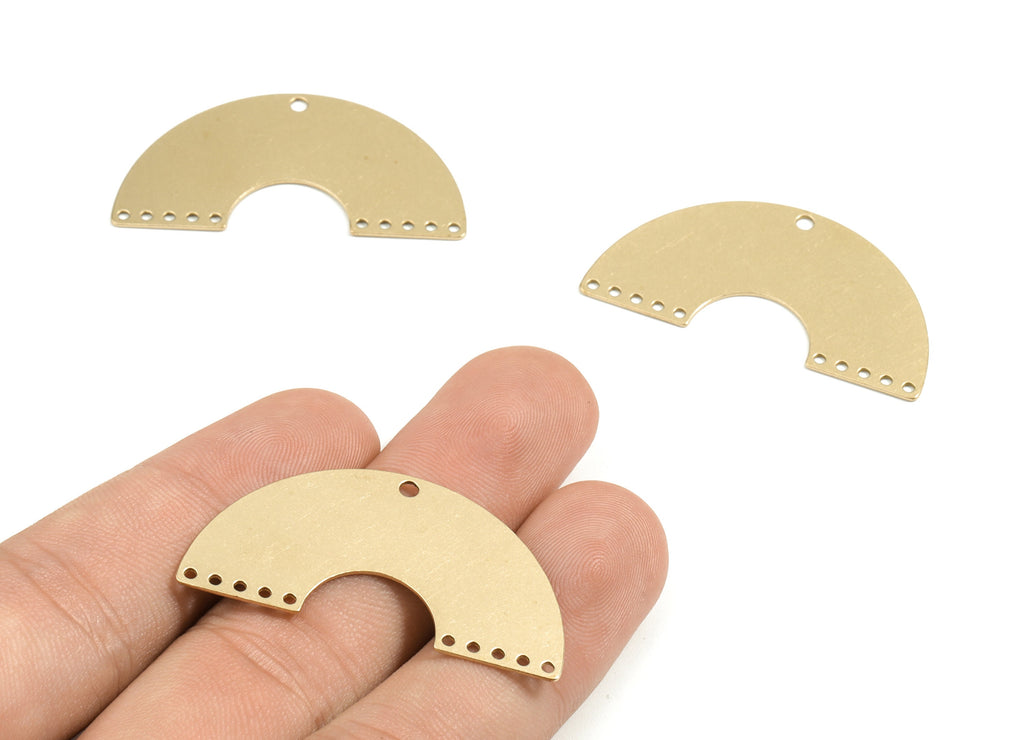 Personalized stamping blank - Brass Fan Connector - Raw Brass Semi Circle Earring Charm - 11 Hole   - 41x21x0.61mm - PPM1817 - DOMEDBAZAAR
