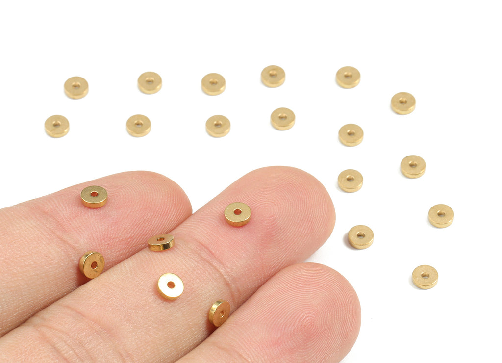Brass Flat Disc Beads Spacers - Raw Brass Disk Heishi Rondelle Spacers Beads - Earring Findings - Jewelry Supplies - 4x4x1.07mm - PP3540 - DOMEDBAZAAR