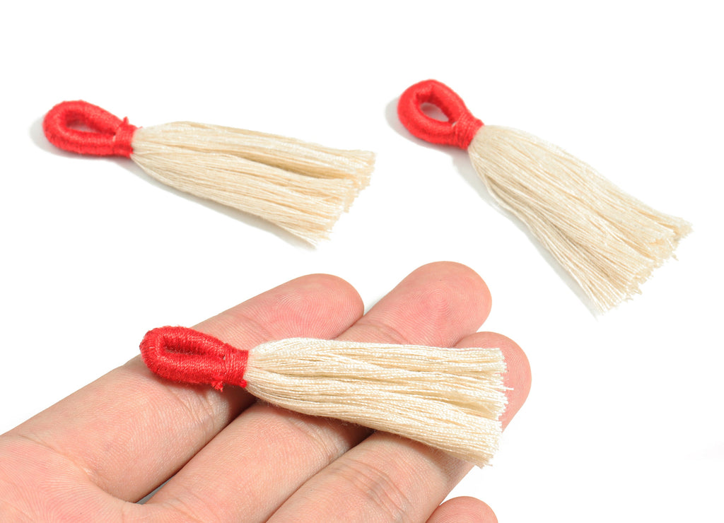 Cotton Tassels With Loop Earrings - Cotton Tassels Earring Charms - Red Boho Earrings - Jewelry Supplies - 61.22x11x5.18mm - TS1147E - DOMEDBAZAAR