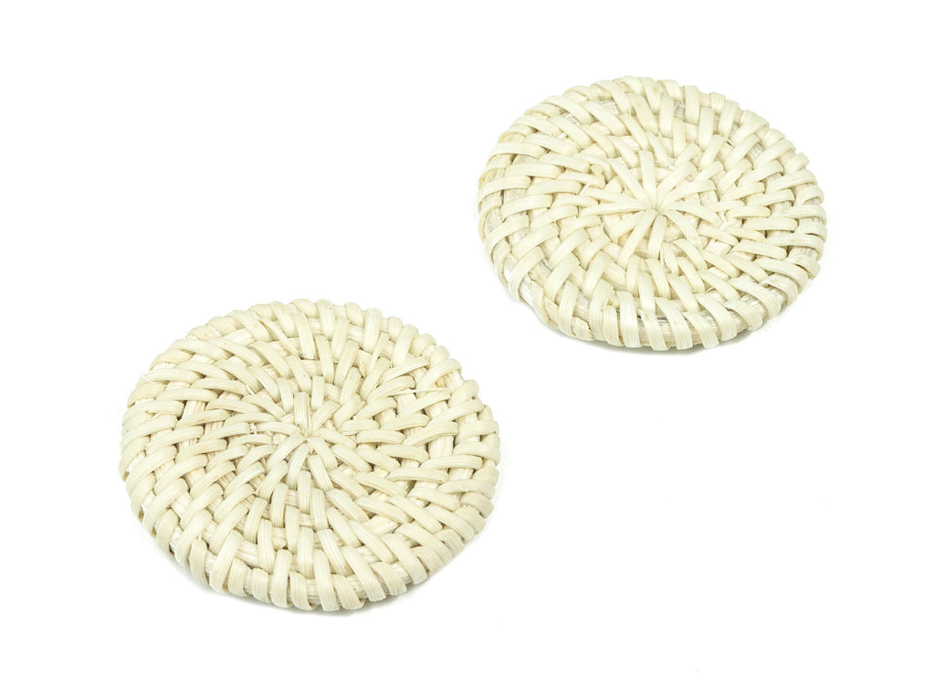 Handwoven Rattan Earrings - Coin Shaped Rattan Pendant - Wooden Straw Earring - Jewellery Handmade - 42,7x42,7x5mm - RT1072 - DOMEDBAZAAR