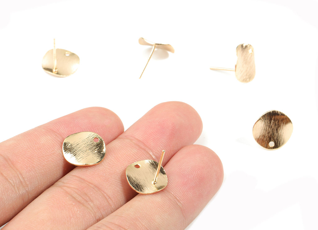 Brass Round Earring Stud - Gold Circle Earring Post - 18K Real Gold Plated Brass - Jewelry Supplies - 12.19x12.18x1.09mm - RGP2645 - DOMEDBAZAAR