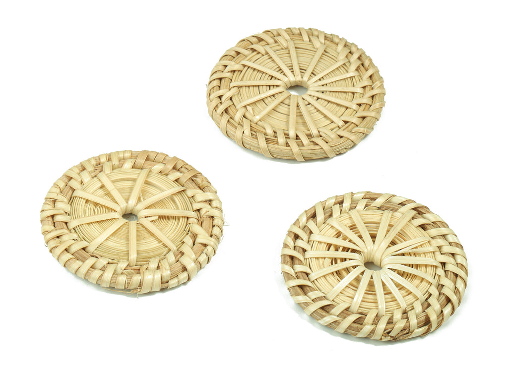 Handwoven Rattan Circle Earrings - Round Rattan Earrings Charms - Wooden Straw Earrings - Jewelry Handmade - 53.38x53.38x5.51mm - RT1358 - DOMEDBAZAAR
