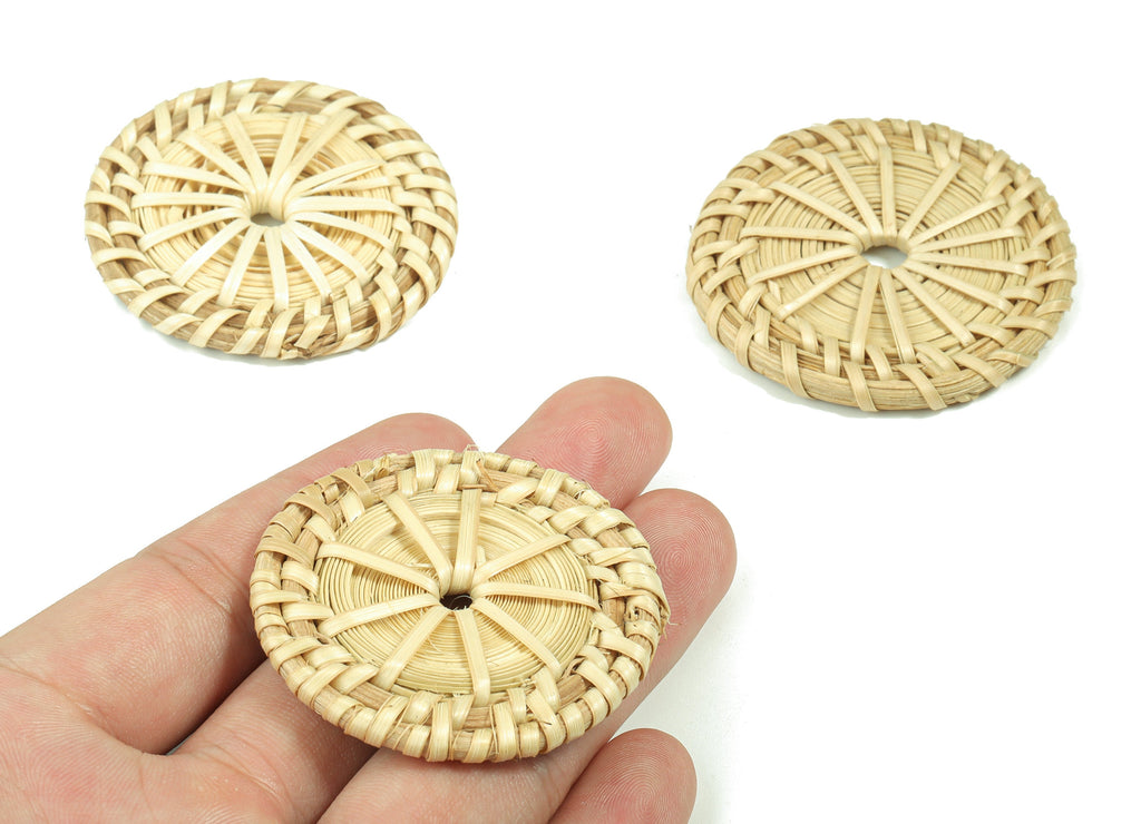 Handwoven Rattan Circle Earrings - Round Rattan Earrings Charms - Wooden Straw Earrings - Jewelry Handmade - 53.38x53.38x5.51mm - RT1358 - DOMEDBAZAAR