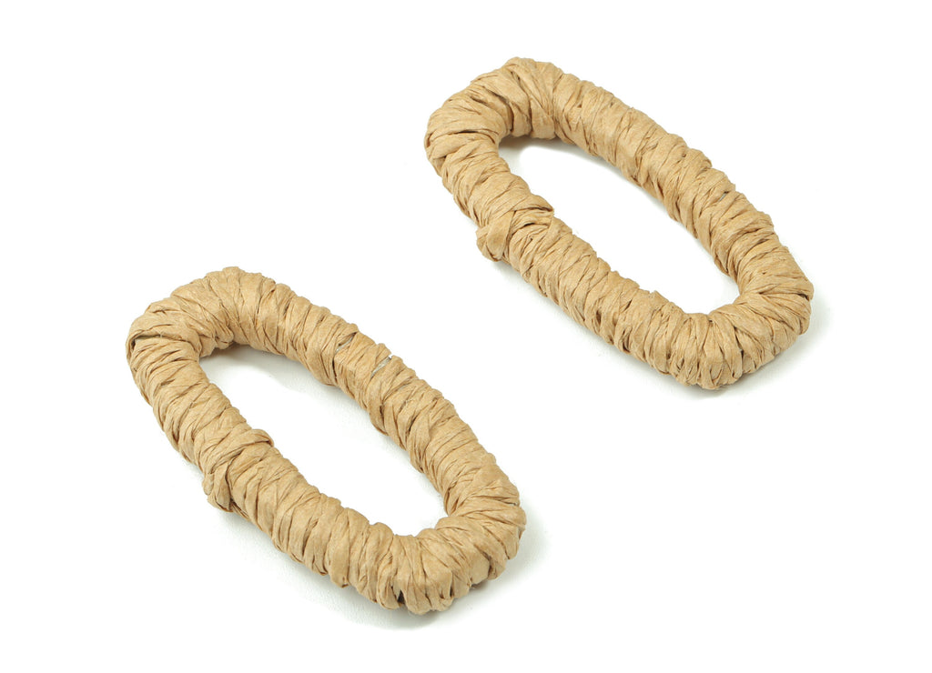 Handwoven Rattan Rope Earrings - Oval Rattan Earrings Charms - Wooden Straw Earrings - Jewelry Handmade - 45.24x23.84x5.8mm - RT1359B - DOMEDBAZAAR