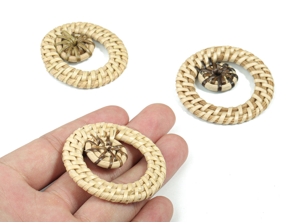 Handwoven Rattan Hoop Earrings - Circle Rattan Earrings Charms - Wooden Straw Earrings - Jewelry Handmade - 49.99x47.57x5.42mm - RT1365 - DOMEDBAZAAR