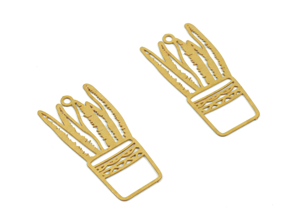 Brass Vase Flower Earring Charms - Raw Brass Flower Vase Earring - Earring Findings - Jewelry Supplies - 21.81x10.27x0.3mm - JJC11498 - DOMEDBAZAAR