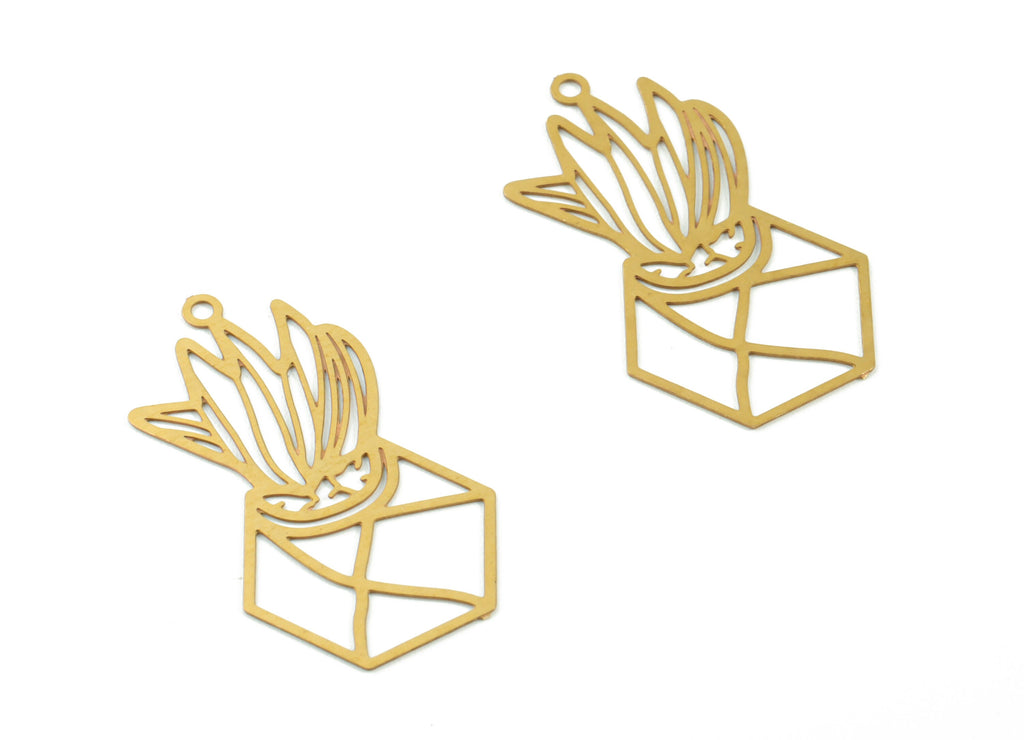 Brass Vase Flower Earring Charms - Raw Brass Flower Vase Earring - Earring Findings - Jewelry Supplies - 22.84x13.12x0.29mm - JJC11494 - DOMEDBAZAAR