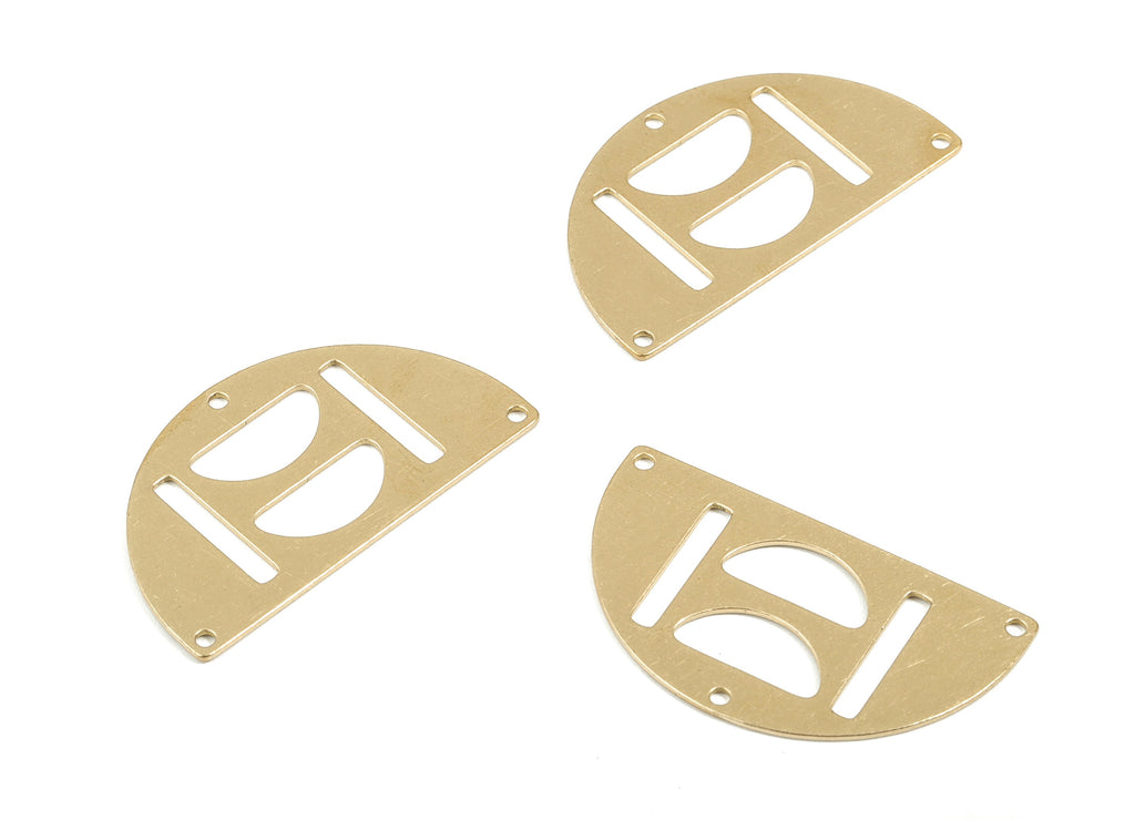 Brass Semi Circle Earring Connector - Raw Brass Half Moon Charms - 3 Holes - Earrings Finding - Jewelry Supplies - 34.9x19.9x0.7mm - PPM1917 - DOMEDBAZAAR