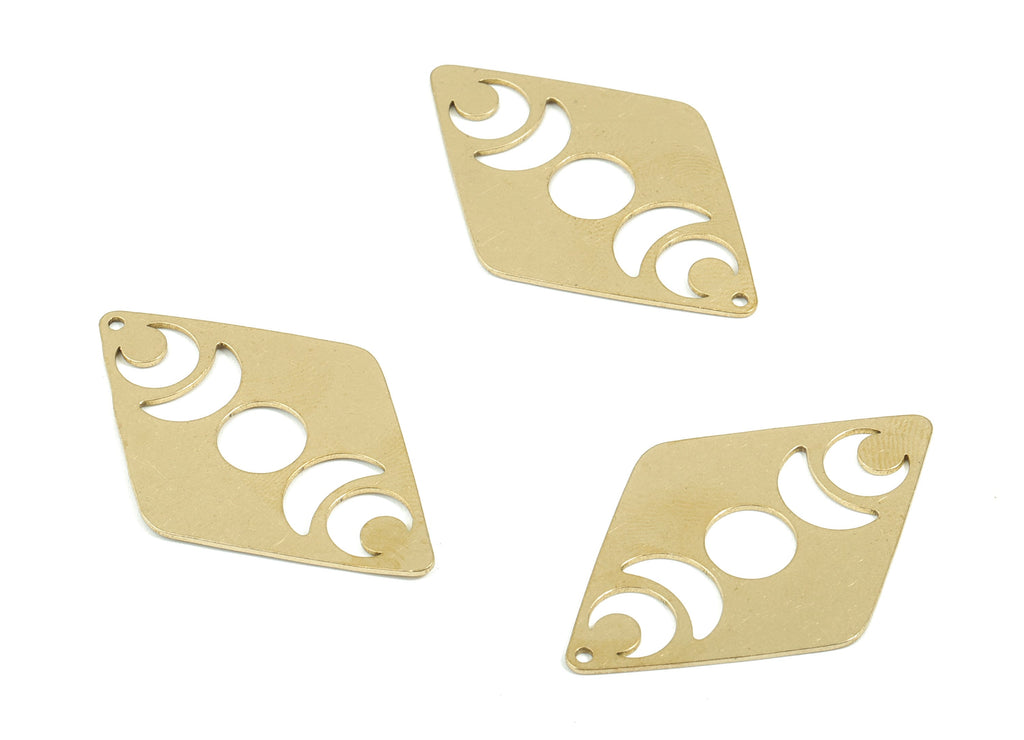 Brass Diamond Earring Charms - Raw Brass Phases of Moon Pendant - Earrings Finding - Jewelry Supplies - 40.11x25.94x0.77mm - PPM1936 - DOMEDBAZAAR