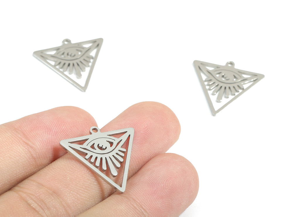 Stainless Steel Pyramid Eye Charms - Triangle Eye Earrings and Pendant - Earring Findings - Jewelry Supplies - 21.77x21.55x0.96mm - SS1178 - DOMEDBAZAAR