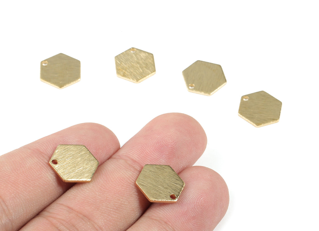 Brass Textured Hexagon Earring Charms - Raw Brass Hexagon Pendant - Earring Findings - Jewelry Supplies - 8.02x8.02x0.86mm - PP3557 - DOMEDBAZAAR