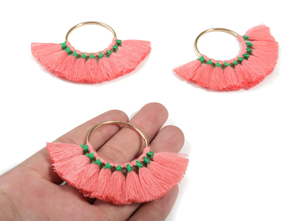 Fan Tassel Earring Charms With Ring - Tassel Earring Pendant - Fan Ring Earrings - Earring Accessories - 55.63x35.45x3.17mm - TS1150B - DOMEDBAZAAR