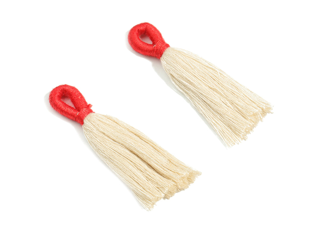Cotton Tassels With Loop Earrings - Cotton Tassels Earring Charms - Red Boho Earrings - Jewelry Supplies - 61.22x11x5.18mm - TS1147E - DOMEDBAZAAR
