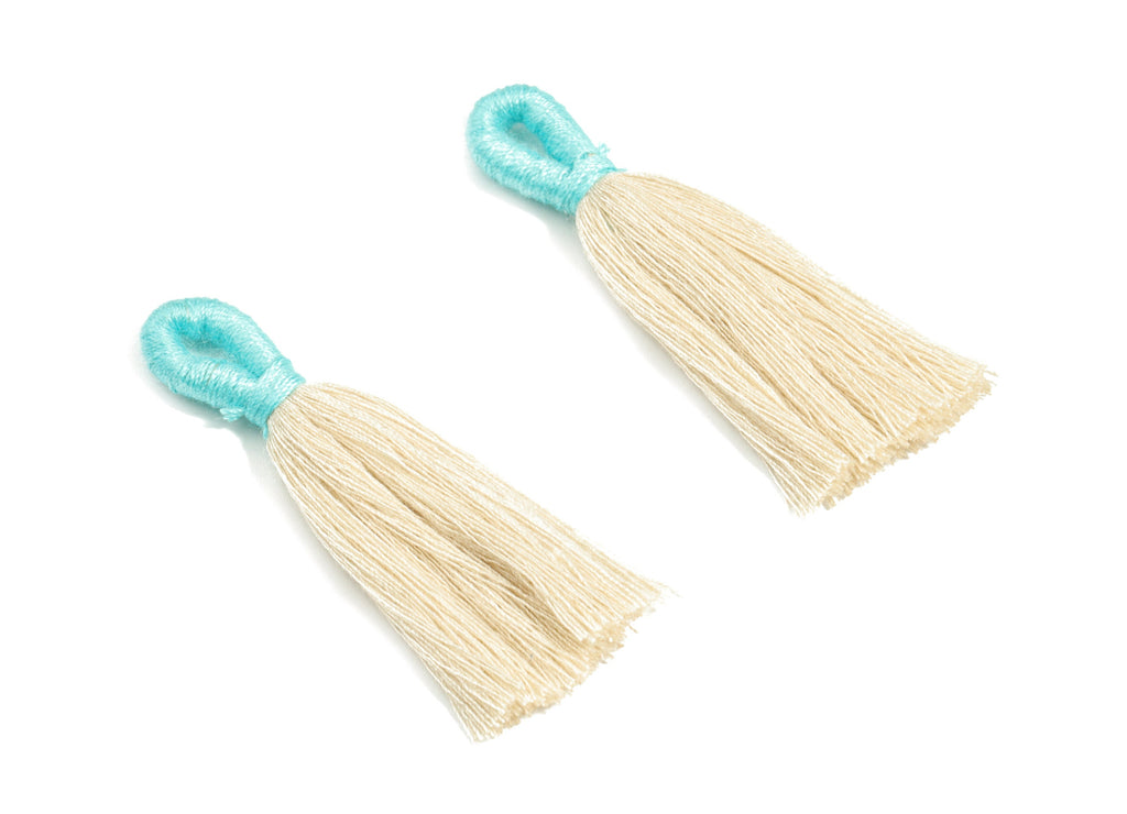 Cotton Tassels With Loop Earrings - Cotton Tassels Earring Charms - Bule Boho Earrings - Jewelry Supplies - 60.96x10.88x4.61mm - TS1147F - DOMEDBAZAAR