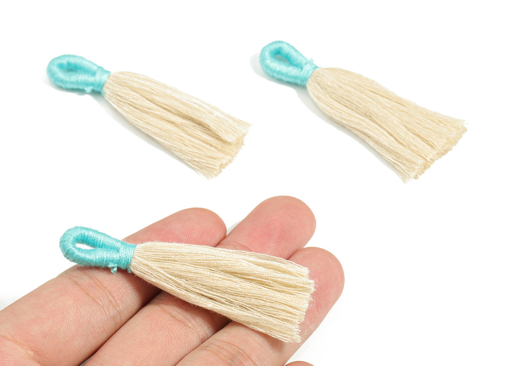 Cotton Tassels With Loop Earrings - Cotton Tassels Earring Charms - Bule Boho Earrings - Jewelry Supplies - 60.96x10.88x4.61mm - TS1147F - DOMEDBAZAAR