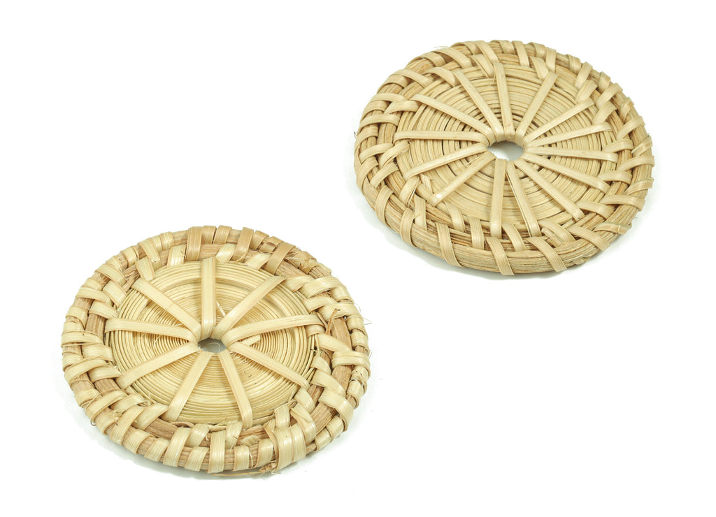 Handwoven Rattan Circle Earrings - Round Rattan Earrings Charms - Wooden Straw Earrings - Jewelry Handmade - 53.38x53.38x5.51mm - RT1358 - DOMEDBAZAAR