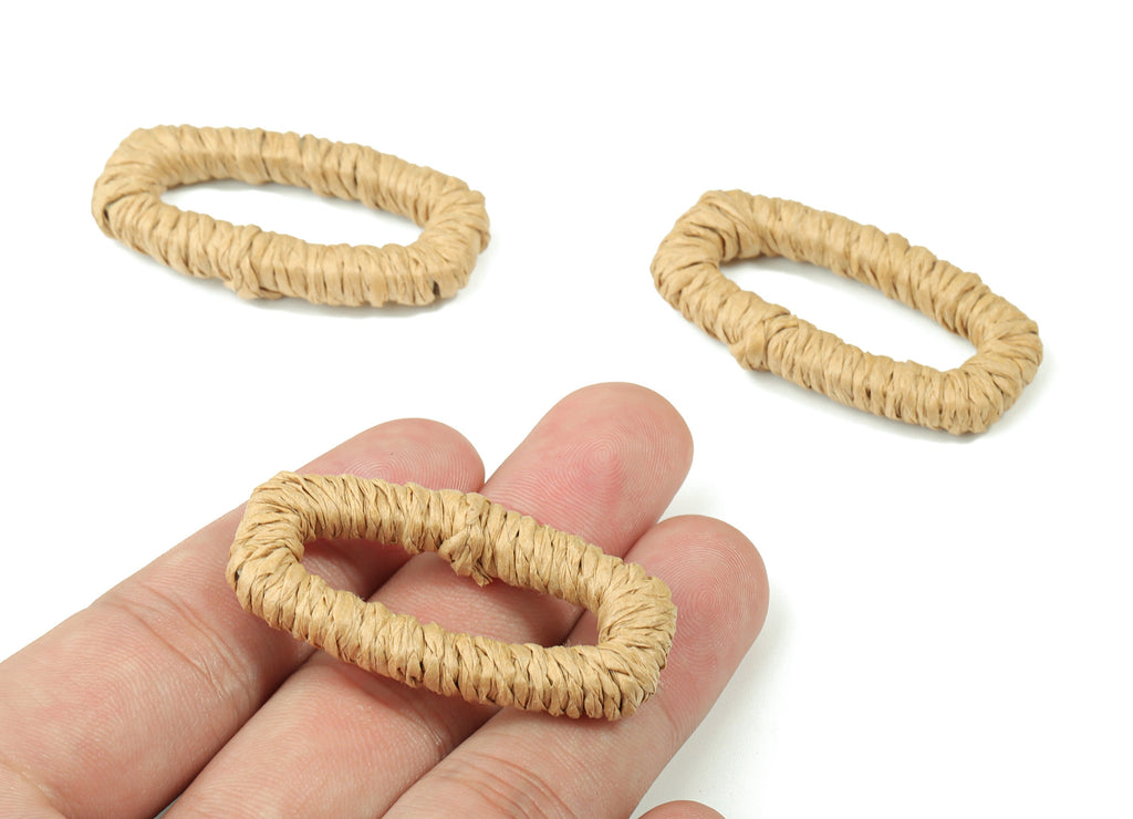 Handwoven Rattan Rope Earrings - Oval Rattan Earrings Charms - Wooden Straw Earrings - Jewelry Handmade - 45.24x23.84x5.8mm - RT1359B - DOMEDBAZAAR