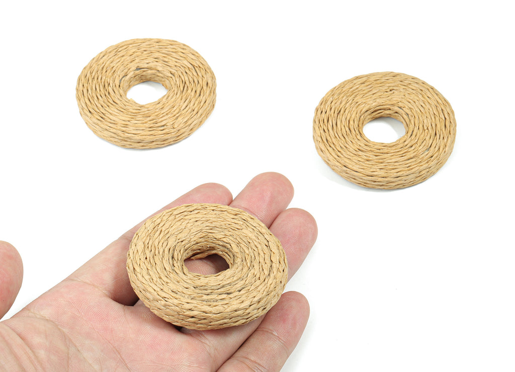 Handwoven Rattan Circle Earrings - Round Rattan Earrings Charms - Wooden Straw Earrings - Jewelry Handmade - 52.57x52.56x8.52mm - RT1363 - DOMEDBAZAAR