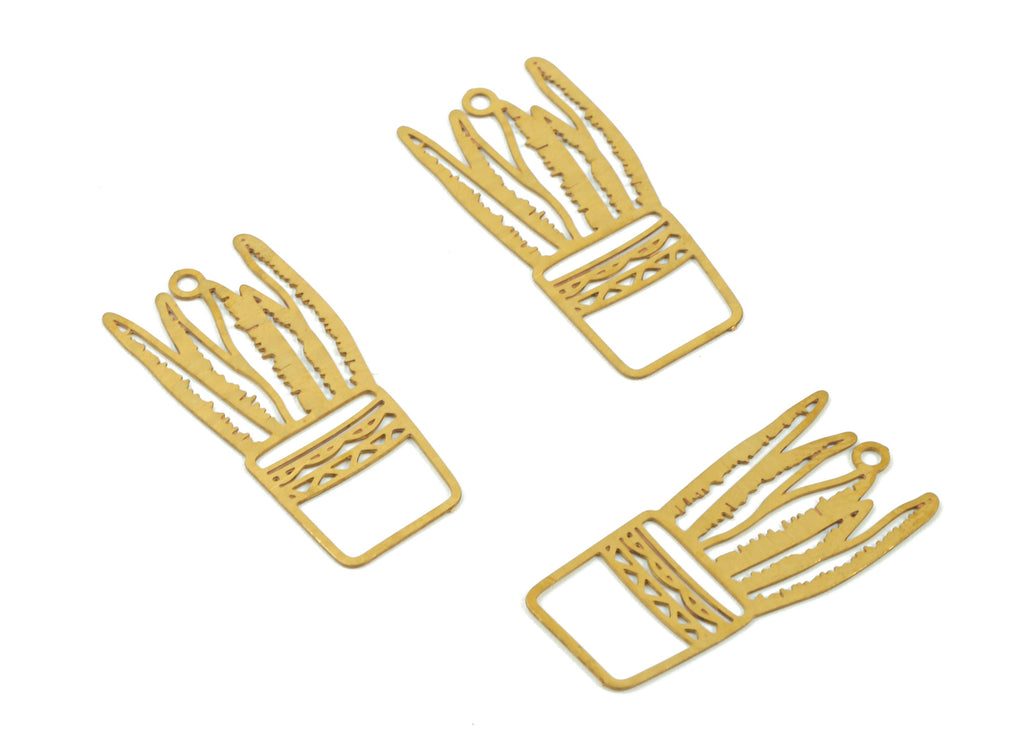 Brass Vase Flower Earring Charms - Raw Brass Flower Vase Earring - Earring Findings - Jewelry Supplies - 21.81x10.27x0.3mm - JJC11498 - DOMEDBAZAAR