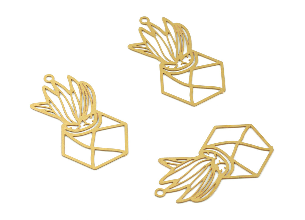 Brass Vase Flower Earring Charms - Raw Brass Flower Vase Earring - Earring Findings - Jewelry Supplies - 22.84x13.12x0.29mm - JJC11494 - DOMEDBAZAAR