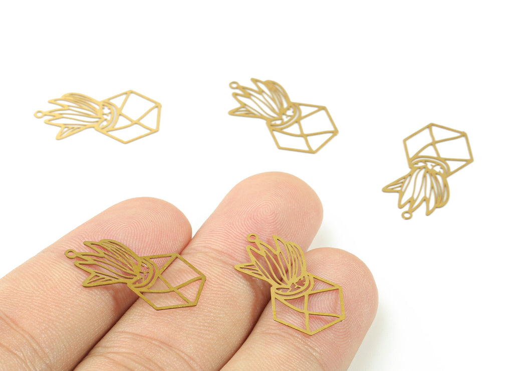 Brass Vase Flower Earring Charms - Raw Brass Flower Vase Earring - Earring Findings - Jewelry Supplies - 22.84x13.12x0.29mm - JJC11494 - DOMEDBAZAAR