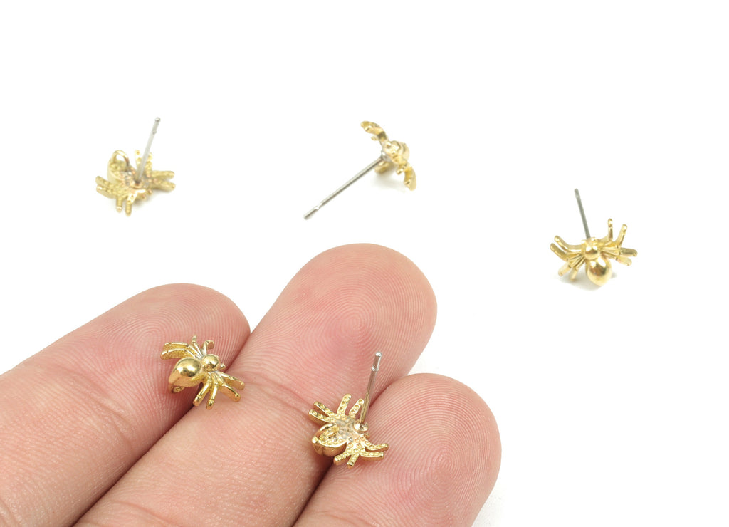 Brass Spider Earring Stud - Raw Brass Spider Figure Post - Surgical Stud - Earring Post - Jewelry Supplies - 10.15x7.82x1.75mm - PP3544 - DOMEDBAZAAR