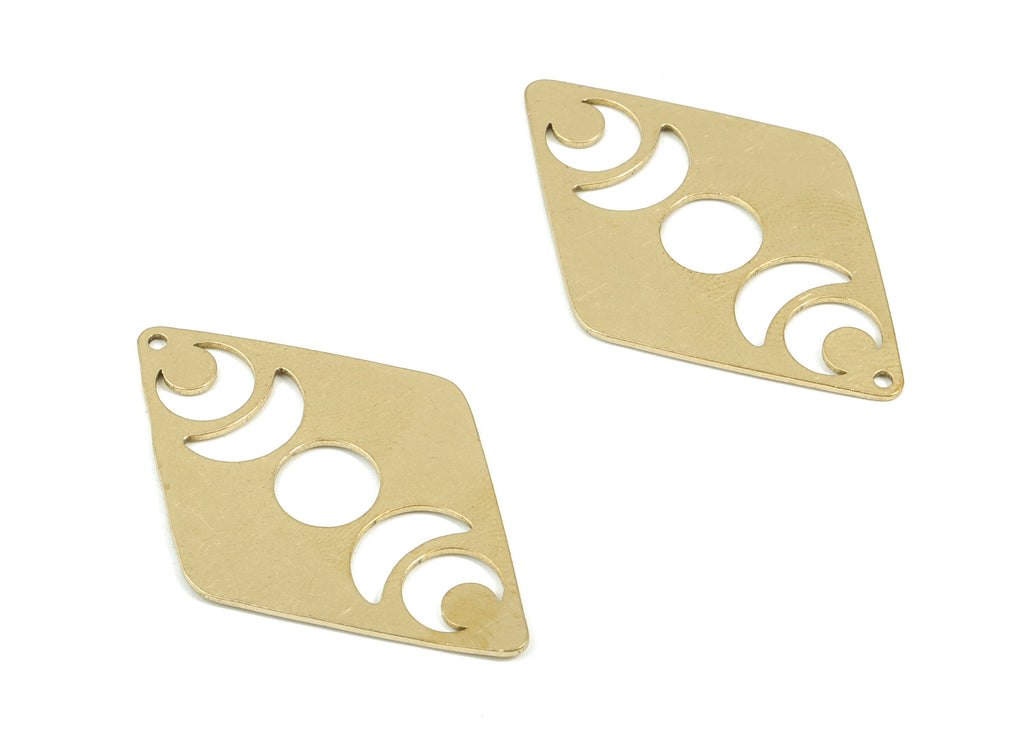 Brass Diamond Earring Charms - Raw Brass Phases of Moon Pendant - Earrings Finding - Jewelry Supplies - 40.11x25.94x0.77mm - PPM1936 - DOMEDBAZAAR