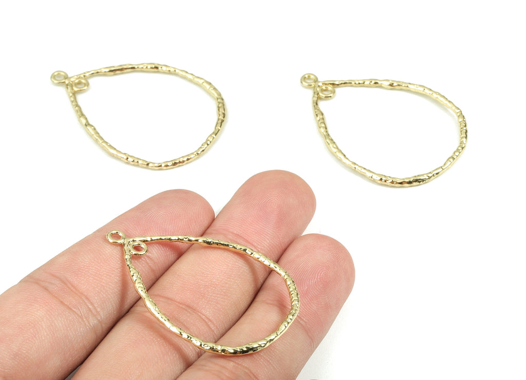 Alloy Drop Earring Charms - Gold Drop Connector - KC Gold Plating - 2 Hole - Jewelry Supplies - 41.58x31.42x1.84mm - ZZ1700 - DOMEDBAZAAR