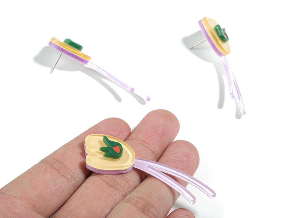 Acrylic Tulip Earring Stud - Flower Earring Post - Earring Post - Jewelry Supplies - 60.36x17.41x6.82mm - AC1915 - DOMEDBAZAAR