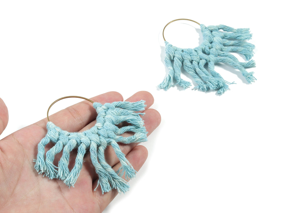 Tassel Earring Charms - Handmade Cotton Macrame Earrings - Raw Brass Hoop - Fringe Earrings - luxe Fan tassel - 51.96x39x4.78mm - TS1131-B1 - DOMEDBAZAAR