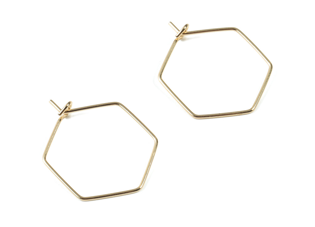 Brass Hexagon Earring Hoops - Brass Hexagon Earring Ear Wire - 18K Real Gold Plated Brass - Jewelry Supplies - 25.48x20.08x3.53mm - RGP2648 - DOMEDBAZAAR