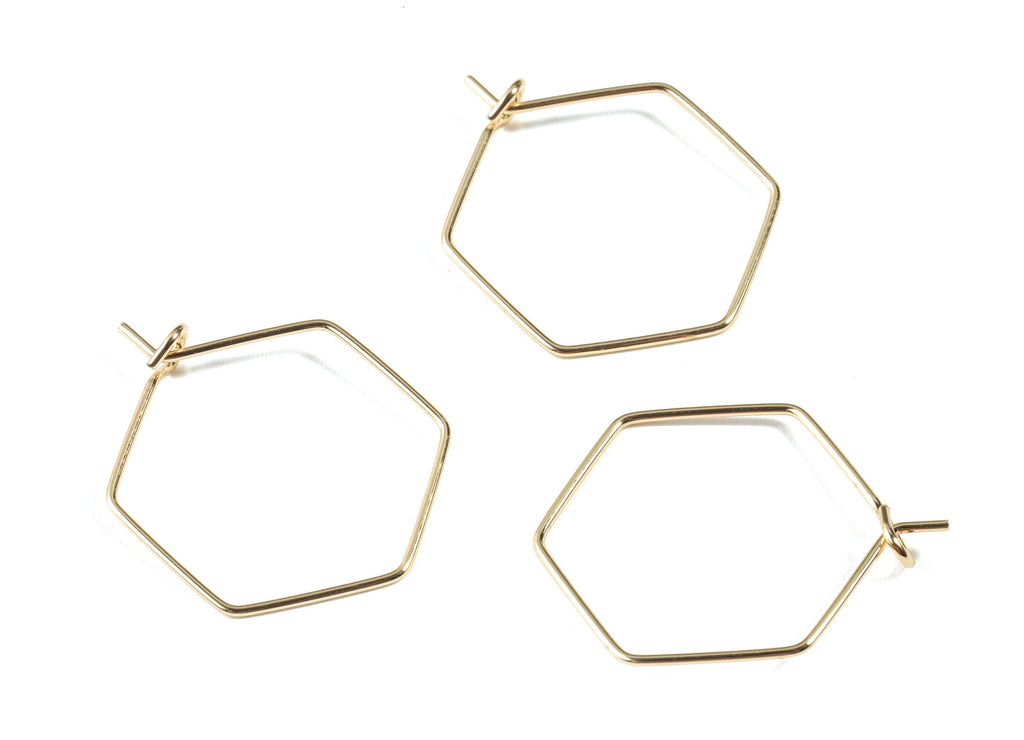 Brass Hexagon Earring Hoops - Brass Hexagon Earring Ear Wire - 18K Real Gold Plated Brass - Jewelry Supplies - 25.48x20.08x3.53mm - RGP2648 - DOMEDBAZAAR