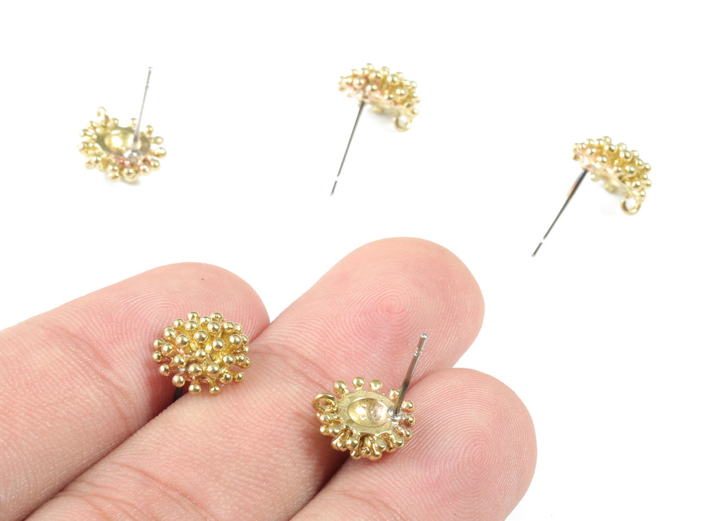 Brass Flower Earring Stud With Loop - Raw Brass Flower Earring Post - Surgical Stud - Jewelry Supplies - 10.47x9.61x4.54mm - PP3548 - DOMEDBAZAAR