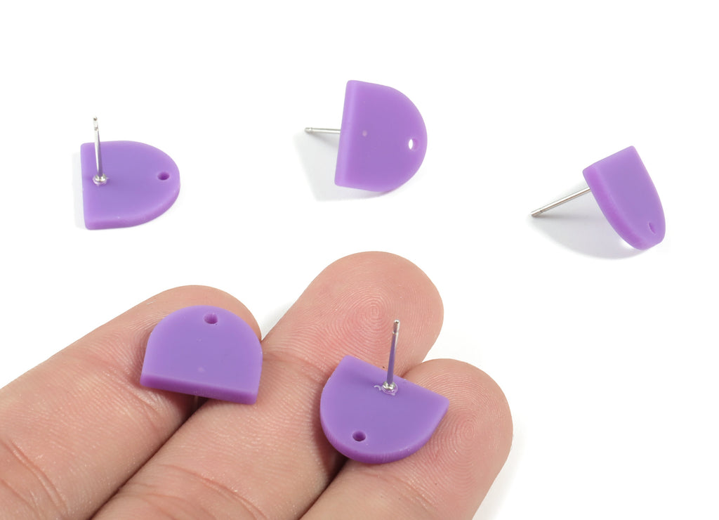 Acrylic Mini D Earring Stud - Matte Semi Circle Earring Post - Jewelry Supplies - Color Code:A475 - 13.73x12.7x2.3mm - AC1889F - DOMEDBAZAAR