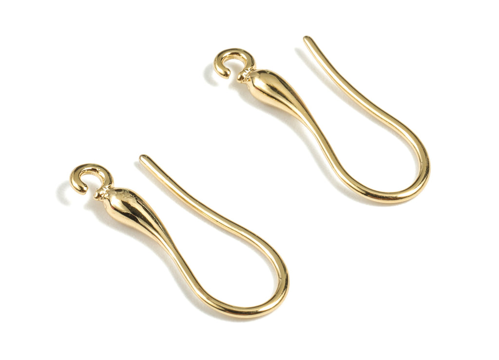 Gold Ear Hooks, 8 Gold Plated Brass Earring Wires, Earring Hooks (21x7.5mm)  BS 1824